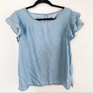 Calvin Klein Jeans Ruffle Sleeve Chambray Blouse